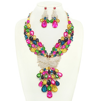 TEARDROPS CRYSTAL CLUSTER BIB NECKLACE SET