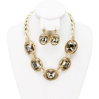 Chunky Oval Gem Link Necklace And Earrings Set Nby1620Gbr