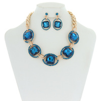 Chunky Oval Gem Link Necklace and Earrings Set