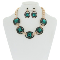 Chunky Oval Gem Link Necklace And Earrings Set Nby1620Ggr