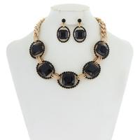Chunky Oval Gem Link Necklace And Earrings Set Nby1620Gjt