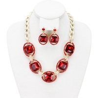 Chunky Oval Gem Link Necklace and Earrings Set
