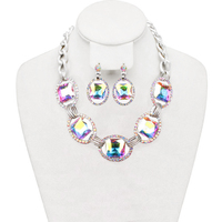 Chunky Oval Gem Link Necklace and Earrings Set