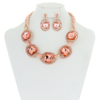 Chunky Oval Gem Link Necklace and Earrings Set