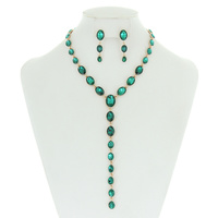 OVAL CUT CRYSTAL LARIAT NECKLACE SET