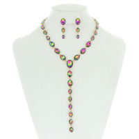 OVAL CUT CRYSTAL LARIAT NECKLACE SET
