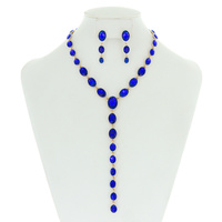 OVAL CUT CRYSTAL LARIAT NECKLACE SET