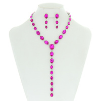 OVAL CUT CRYSTAL LARIAT NECKLACE SET