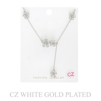 GOLD PLATED FLORAL CZ GEMSTONE LARIAT NECKLACE