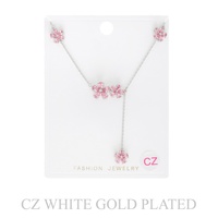 GOLD PLATED FLORAL CZ GEMSTONE LARIAT NECKLACE