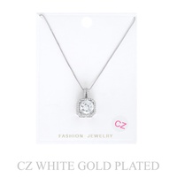 GOLD PLATED CZ SQUARE CUT HALO PENDANT NECKLACE