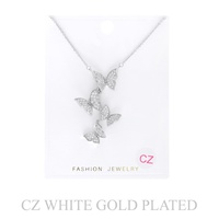 GOLD PLATED CZ CASCADING BUTTERFLY LARIAT NECKLACE