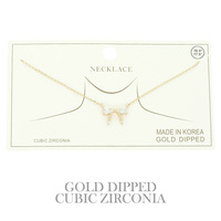 GOLD PLATED CZ BOW PENDANT NECKLACE