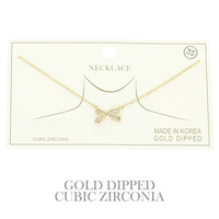 GOLD PLATED CZ BOW PENDANT NECKLACE