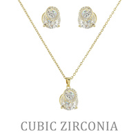 AUTHENTIC CUBIC ZIRCONIA OPEN CIRCLE SOLITAIRE NECKLACE EARRING SET