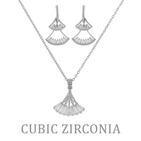 FAN SHAPED-AUTHENTIC CUBIC ZIRCONIA NECKLACE EARRING SET