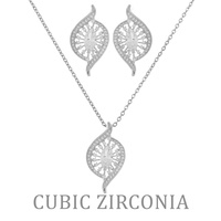 LEAF SHAPED -AUTHENTIC CUBIC ZIRCONIA NECKLACE EARRING SET