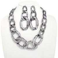 HAMMERED CHUNKY OVAL LINK CHAIN NECKLACE SET