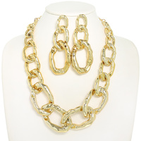 HAMMERED CHUNKY OVAL LINK CHAIN NECKLACE SET