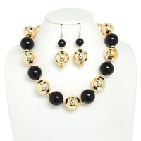 OVERSIZED BALL BEADED STATEMENT NECKLACE SET