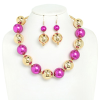 OVERSIZED BALL BEADED STATEMENT NECKLACE SET