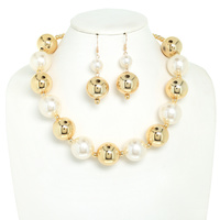 OVERSIZED BALL BEADED STATEMENT NECKLACE SET