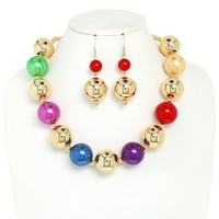 OVERSIZED BALL BEADED STATEMENT NECKLACE SET