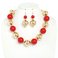 OVERSIZED BALL BEADED STATEMENT NECKLACE SET