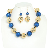 OVERSIZED BALL BEADED STATEMENT NECKLACE SET