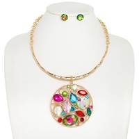 GEMSTONE CLUSTER COLLAR PENDANT NECKLACE SET