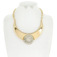 TRIBAL METAL CRESCENT PAVE BIB NECKLACE SET