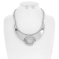 TRIBAL METAL CRESCENT PAVE BIB NECKLACE SET