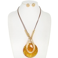 BOHO DISC METALLIC BEADED CORD NECKLACE SET