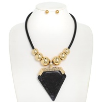 BOHO ARROWHEAD METALLIC BEADED CORD NECKLACE SET