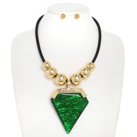 BOHO ARROWHEAD METALLIC BEADED CORD NECKLACE SET