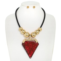 BOHO ARROWHEAD METALLIC BEADED CORD NECKLACE SET