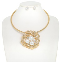 STATEMENT PEARL PENDANT TUBE COLLAR NECKLACE SET