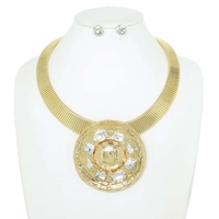 DISC GEMSTONE SNAKE CHAIN COLLAR NECKLACE SET