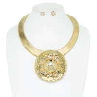 DISC GEMSTONE SNAKE CHAIN COLLAR NECKLACE SET