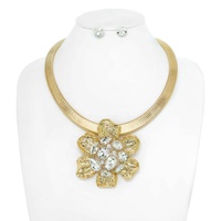 FLORAL GEMSTONE SNAKE CHAIN COLLAR NECKLACE SET