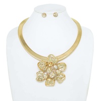 FLORAL GEMSTONE SNAKE CHAIN COLLAR NECKLACE SET