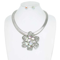 FLORAL GEMSTONE SNAKE CHAIN COLLAR NECKLACE SET