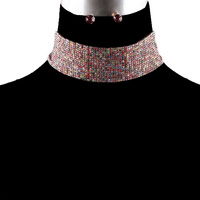 18 LINE COLORFUL RHINESTONE CHOKER NECKLACE AND EARRINGS SET