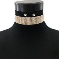 13 LINE CRYSTAL RHINESTONE CHOKER NECKLACE AND EARRINGS SET