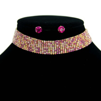 9 LINE RHINESTONE CHOKER & EARRING SET