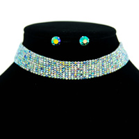 9 LINE RHINESTONE CHOKER & EARRING SET