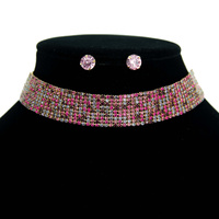 9 LINE RHINESTONE CHOKER & EARRING SET