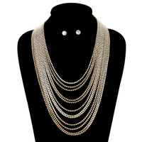 MULTI STRAND RHINESTONE STATEMENT NECKLACE AND EARRINGS SET