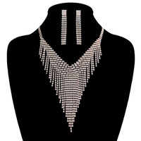 LONG V SHAPE RHINESTONE NECKLACE SET