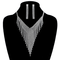 LONG V SHAPE RHINESTONE NECKLACE SET